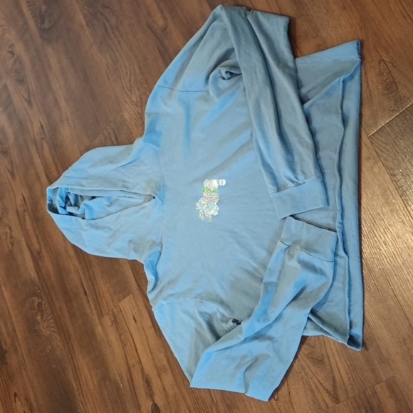 Stussy Blue Holographic Design Cropped Lightweight Hoodie A27 - Picture 1 of 7